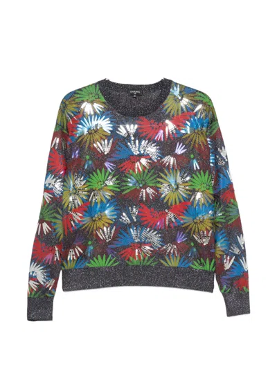 Pre-owned Chanel Sequin-embellished Floral-print Sweater In Gray