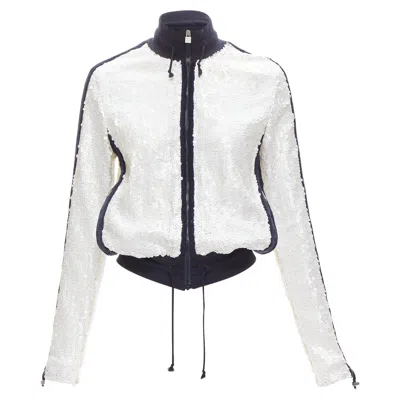 Pre-owned Chanel Sequins Trim Track Jacket In White