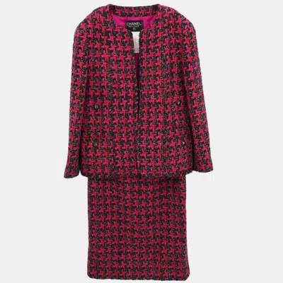 Pre-owned Chanel Setup Suit Collarless Jacket Skirt Pink 29 #40 In Black