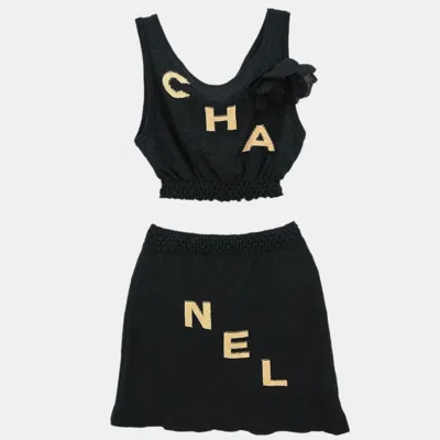 Pre-owned Chanel Setup Suit Cropped Top Pants Skirt Black #34