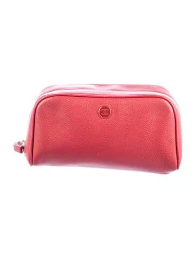 Pre-owned Chanel Sevruga Cosmetic Pouch In Red