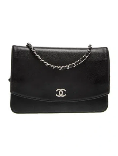 Pre-owned Chanel Sevruga Wallet On Chain In Black