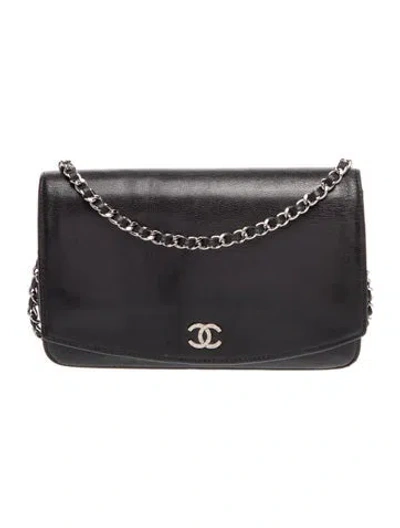 Pre-owned Chanel Sevruga Wallet On Chain In Black