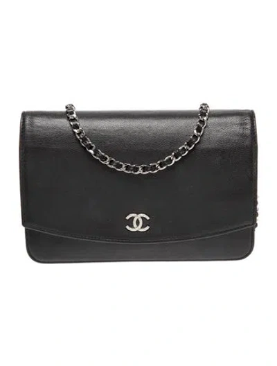 Pre-owned Chanel Sevruga Wallet On Chain In Black