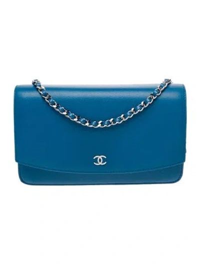 Pre-owned Chanel Sevruga  Wallet On Chain In Blue