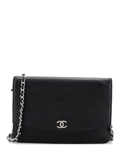 Pre-owned Chanel Sevruga Wallet On Chain Caviar Shoulder Bag In Black