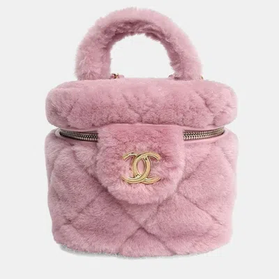 Pre-owned Chanel Shearling Cosmetic Tote And Chain Crossbody Bag In Pink