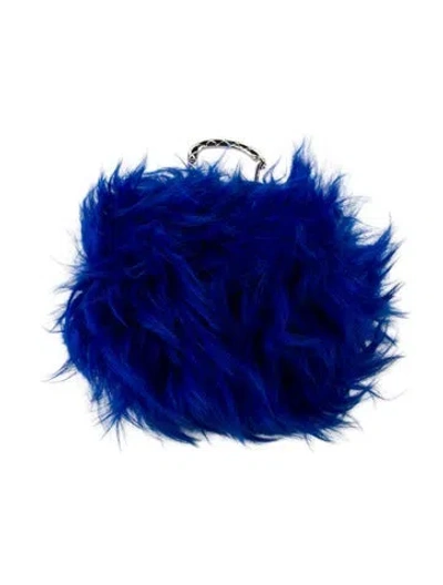 Pre-owned Chanel Shearling Jewel Hook Card Holder In Blue