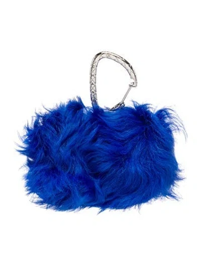 Pre-owned Chanel Shearling Jewel Hook Card Holder In Blue