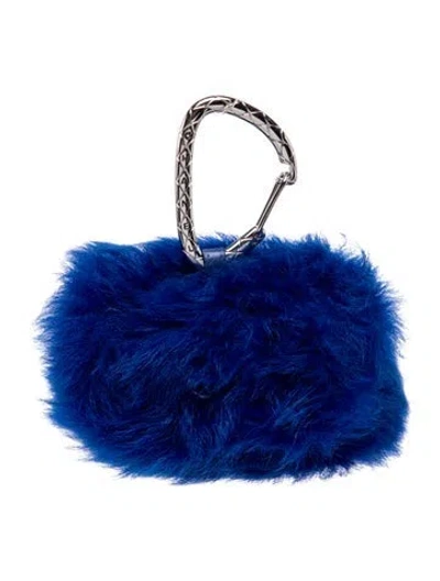 Pre-owned Chanel Shearling Jewel Hook Card Holder In Blue
