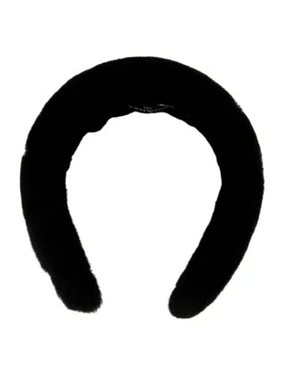 Pre-owned Chanel Shearling Logo Headband In Black