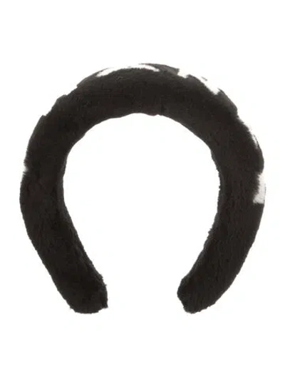 Pre-owned Chanel Shearling Logo Headband In Black