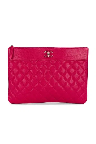Pre-owned Chanel Sheepskin Vintage Mademoiselle Medium O Case Clutch In Red