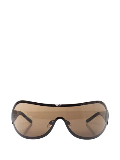 Pre-owned Chanel Shield Embellished Logo Sunglasses In Brown