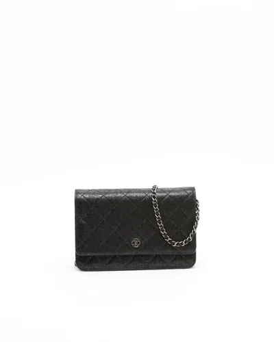 Pre-owned Chanel Shimmery Wallet On Chain Bag In Black