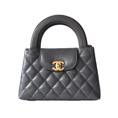 Pre-owned Chanel Shiny Aged Calfskin Quilted Mini Kelly Brushed Gold Hardware Grey