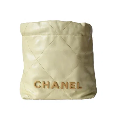 Pre-owned Chanel Shiny Calfskin Quilted Mini  22 Tote Bag Gold Hardware Light Yellow