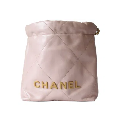 Pre-owned Chanel Shiny Calfskin Quilted Mini  22 Tote Bag Gold Hardware Rose