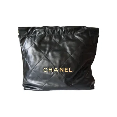 Pre-owned Chanel Shiny Calfskin Quilted Small  22 Tote Bag Gold Hardware Black