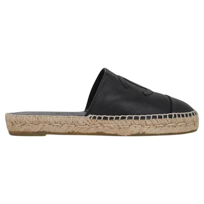 Pre-owned Chanel Shoe Espadrille Cc Mules Black Leather 38