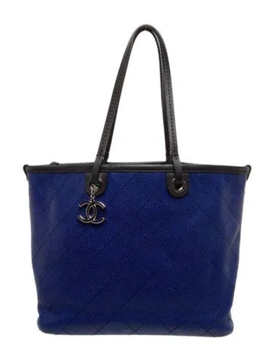 Pre-owned Chanel Shopping Fever Tote W/ Pouch In Blue