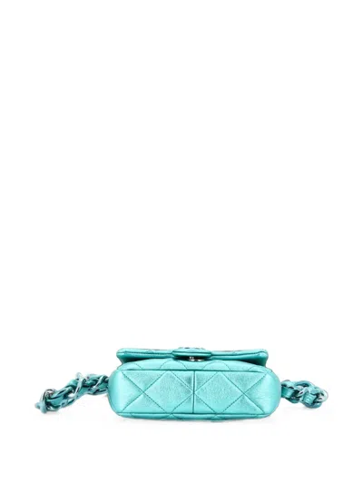 Pre-owned Chanel Short Lacquererd Chain Cc Flap Bag Metallic Quilted Lambskin Mini Shoulder Bag In Green