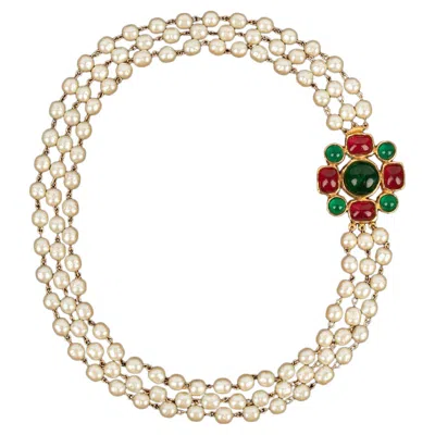 Pre-owned Chanel Short Necklace Of Costume Pearls & Glass Paste In Multi