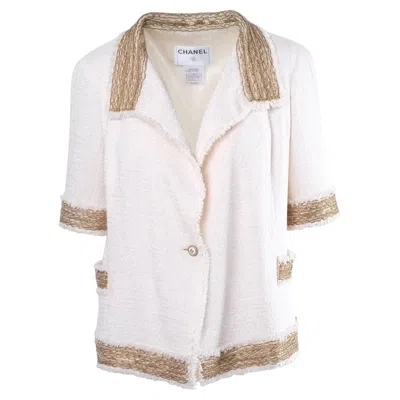 Pre-owned Chanel Short Sleeve Ivory Jacket With Silk Lining - '00s In White