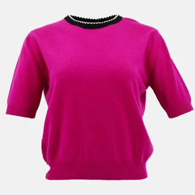Pre-owned Chanel Short Sleeve Sweater Knit Top Pink Size 42