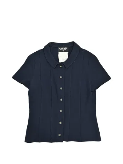 Pre-owned Chanel Short-sleeve Button-up Top In Blue