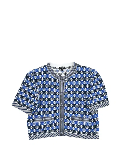 Pre-owned Chanel Short-sleeve Cc-print Cardigan In Blue