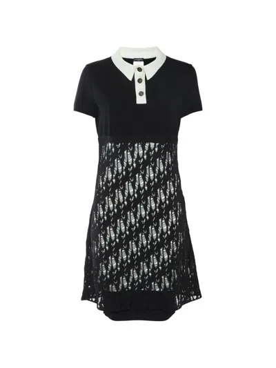 Pre-owned Chanel Short-sleeve Knitted Mini Dress In Black