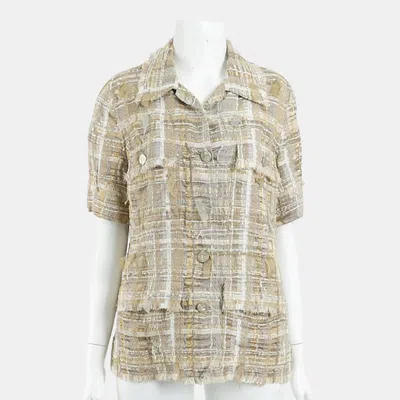 Pre-owned Chanel Short-sleeved Tweed Jacket 40 In Sand