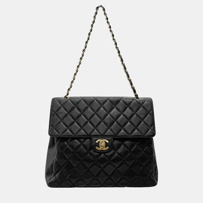 Pre-owned Chanel Shoulder Bag Caviar Skin Leather Black Gold