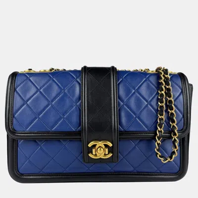 Pre-owned Chanel Shoulder Bag Leather Blue X Black