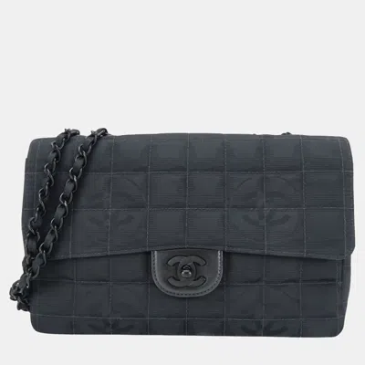 Pre-owned Chanel Shoulder Bag New Travel Line Jacquard Nylon Black Coco Mark