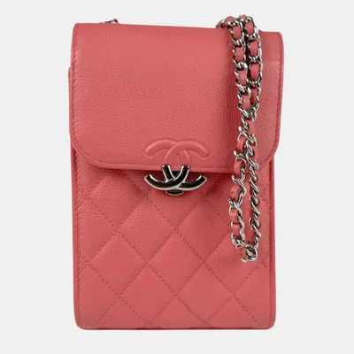 Pre-owned Chanel Shoulder Bag Phone Pouch Leather Pink