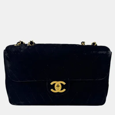 Pre-owned Chanel Shoulder Bag Velvet Black Gold