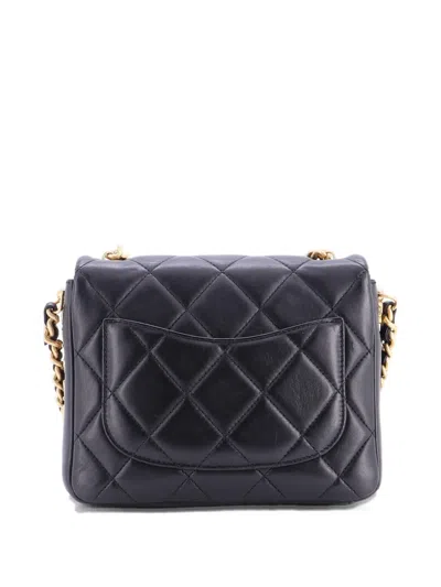 Pre-owned Chanel Side Note Flap Bag Quilted Lambskin Small Crossbody Bag In Black
