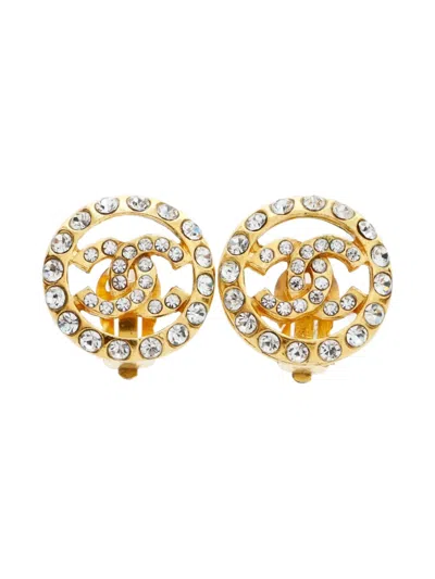 Pre-owned Chanel Signature Interlocking Cc Logo Embellished Clip-on Earrings In Gold