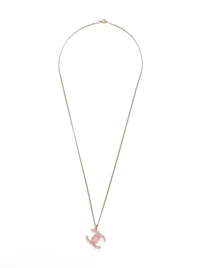 Pre-owned Chanel Signature Interlocking Cc Logo Rhinestone Necklace In Gold
