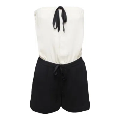 Pre-owned Chanel Signature Monochrome Cream Black Playsuit Mini Jumpsuit Overall 38 In White