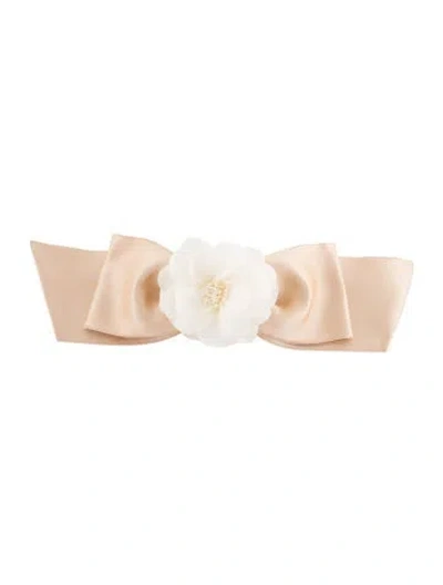 Pre-owned Chanel Silk Bow Hair Clip In Neutrals/white