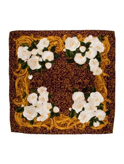 Pre-owned Chanel Silk Camellia Accent Scarf In Purple