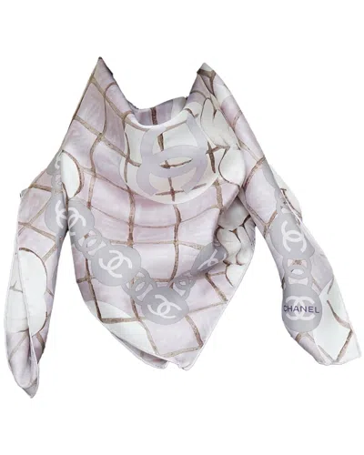 Pre-owned Chanel Silk Camellia Pearl Scarf (authentic Pre-loved)