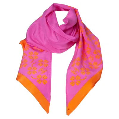 Pre-owned Chanel , Silk Cc Scarf With Clover Print In Pink