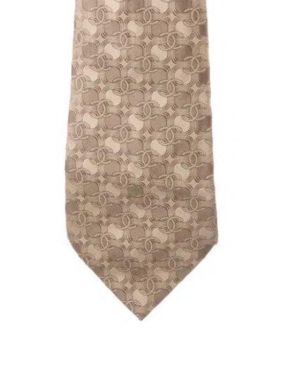 Pre-owned Chanel Silk Cc Tie In Neutrals