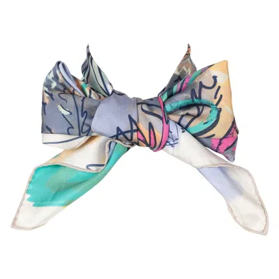 Pre-owned Chanel Silk Foulard Scarf In Purple, Pink And Yellow Tones