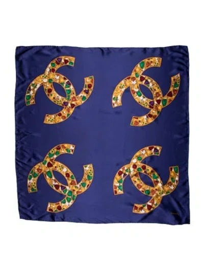 Pre-owned Chanel Silk Interlocking Cc Logo Scarf In Black