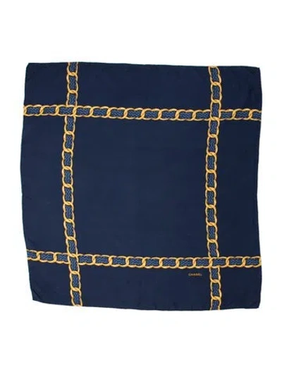 Pre-owned Chanel Silk Interlocking Cc Logo Scarf In Blue